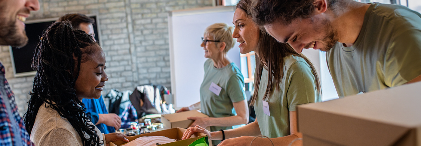 Group of adults volunteering at a community event